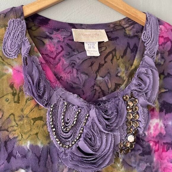 Nature Art Lynn Yang Size Large Embellished Ribbed Knit Tee Top Fairy Grunge - Picture 4 of 7